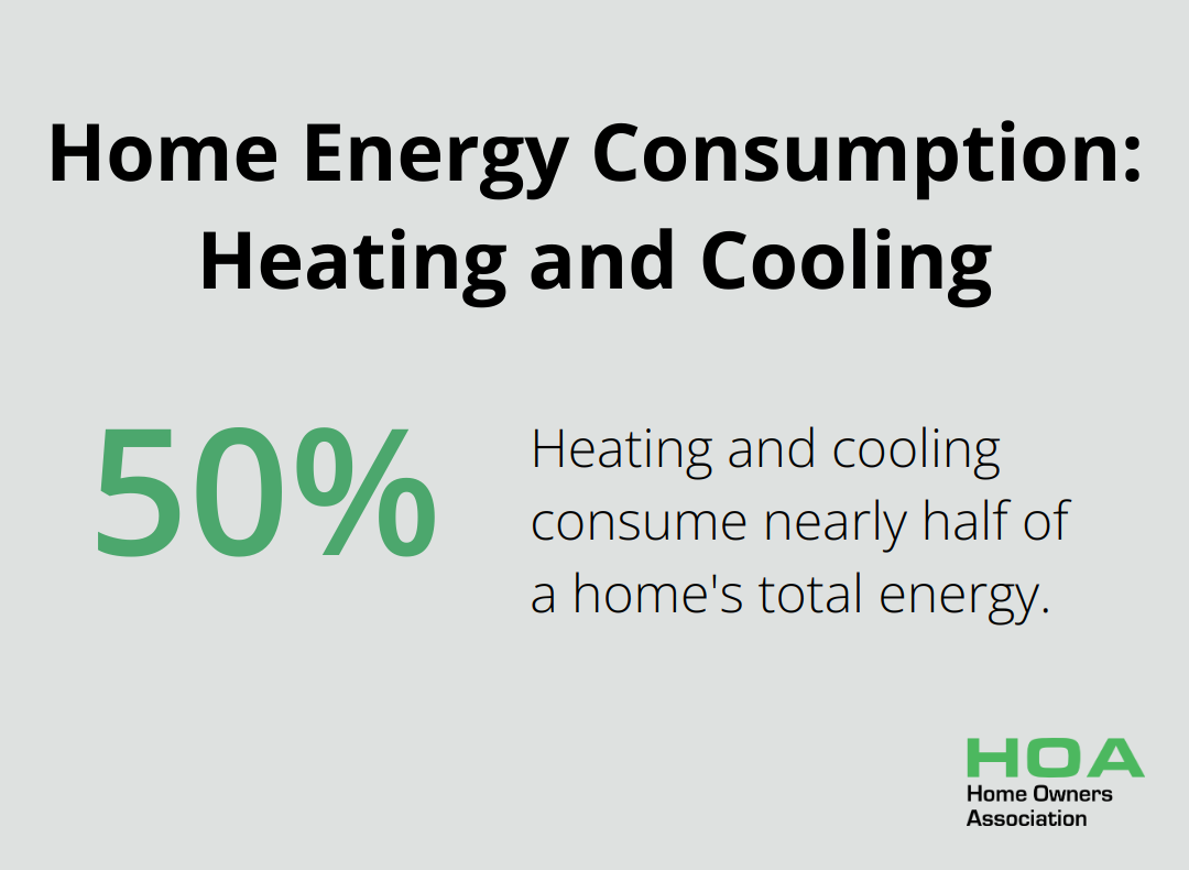 Percentage chart illustrating that heating and cooling consume nearly half of a home's energy - energy saving home appliances