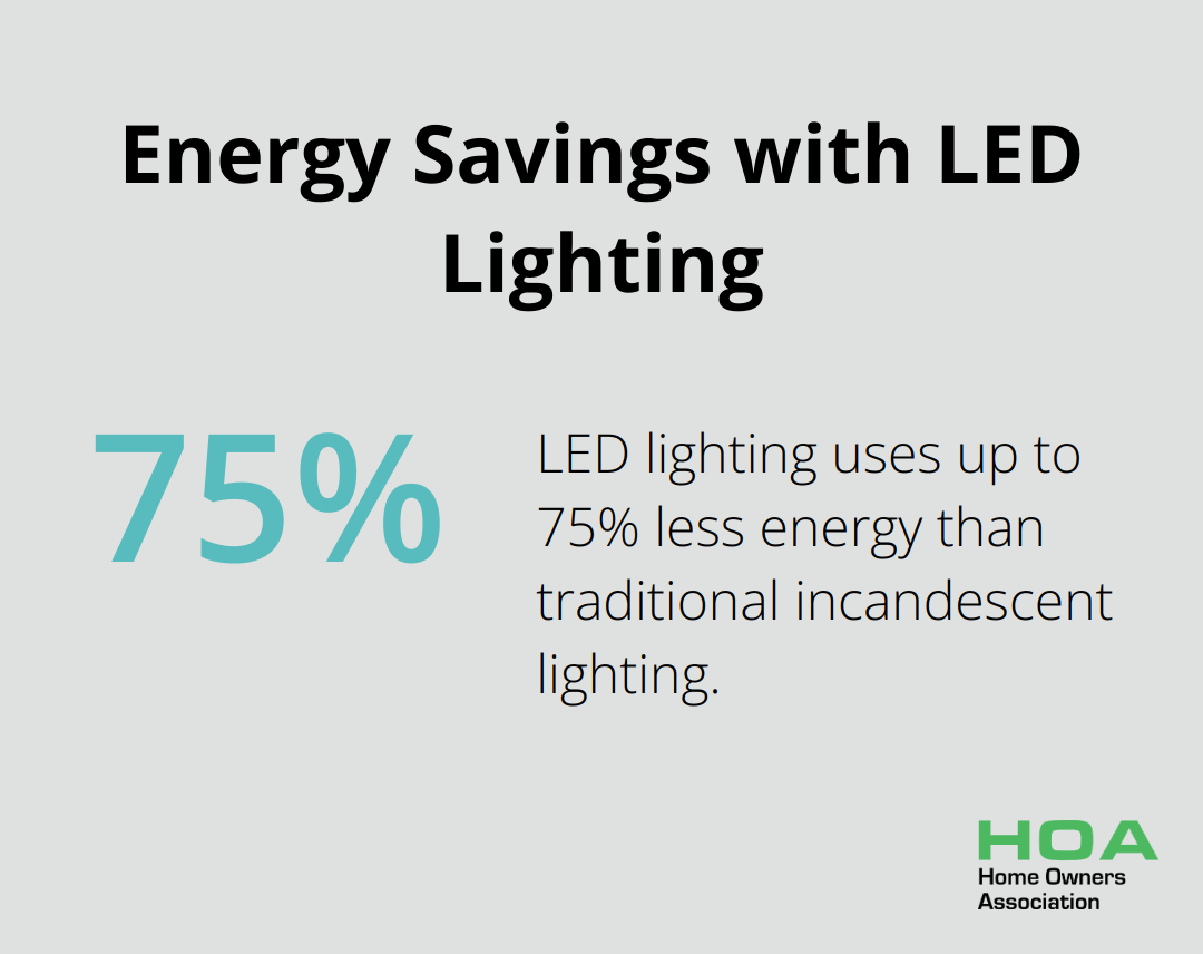 Pie chart showing LED lights use up to 75% less energy compared to traditional lighting - features of an energy efficient home