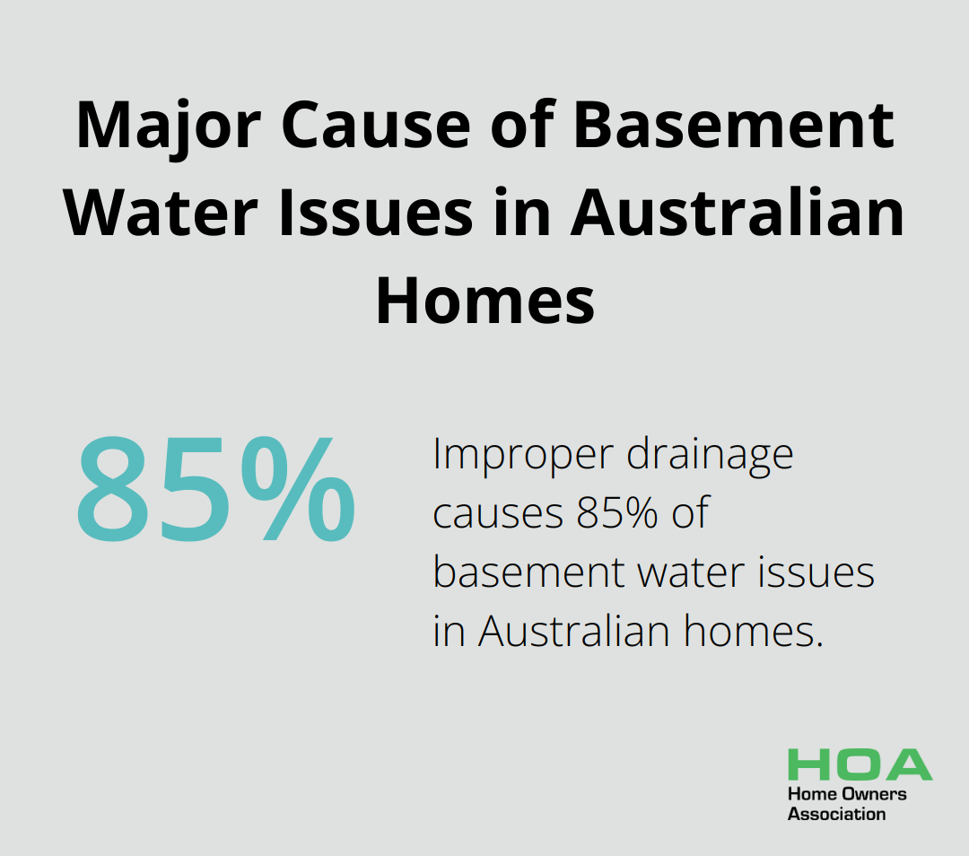 Pie chart showing that 85% of basement water issues in Australian homes are caused by improper drainage