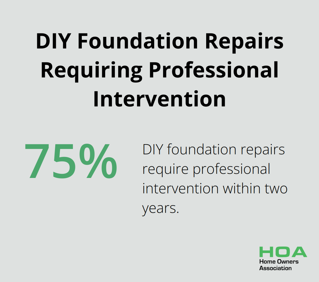 Pie chart showing 75% of DIY foundation repairs require professional intervention within two years