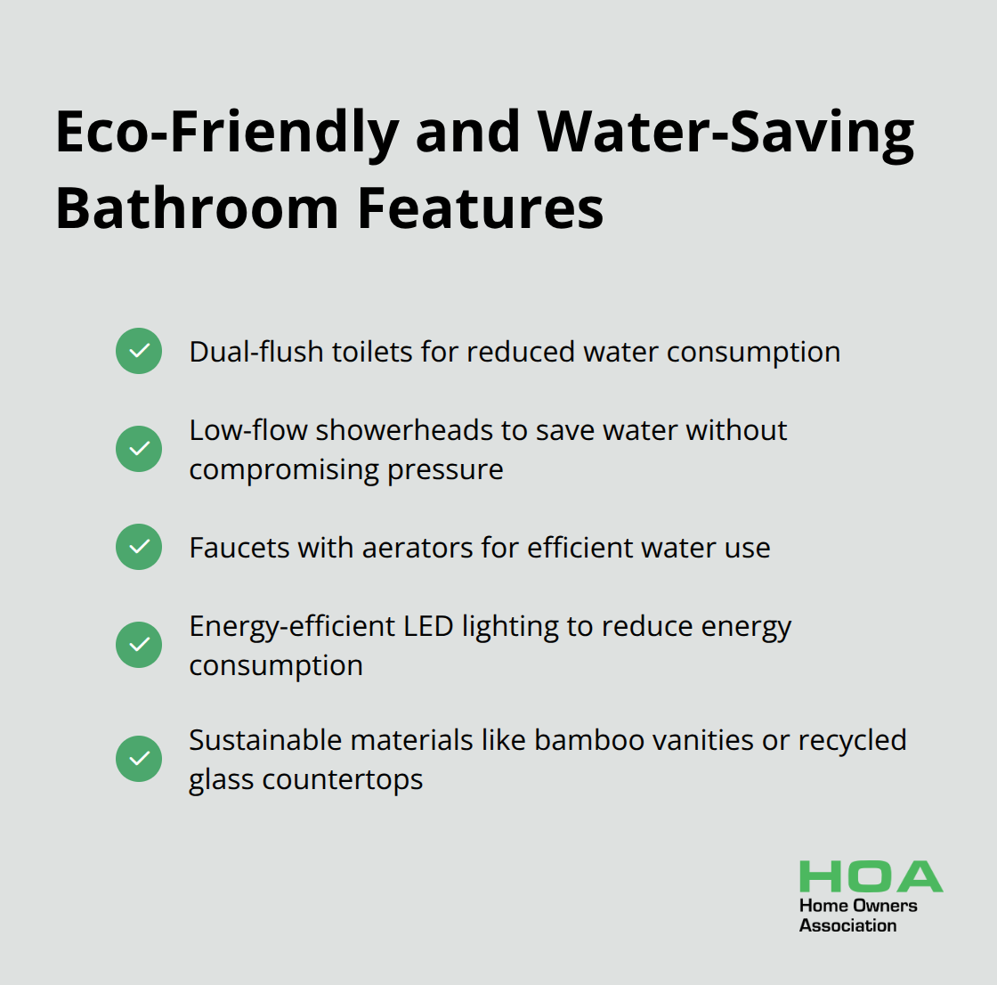 List of eco-friendly and water-saving features for bathroom renovations