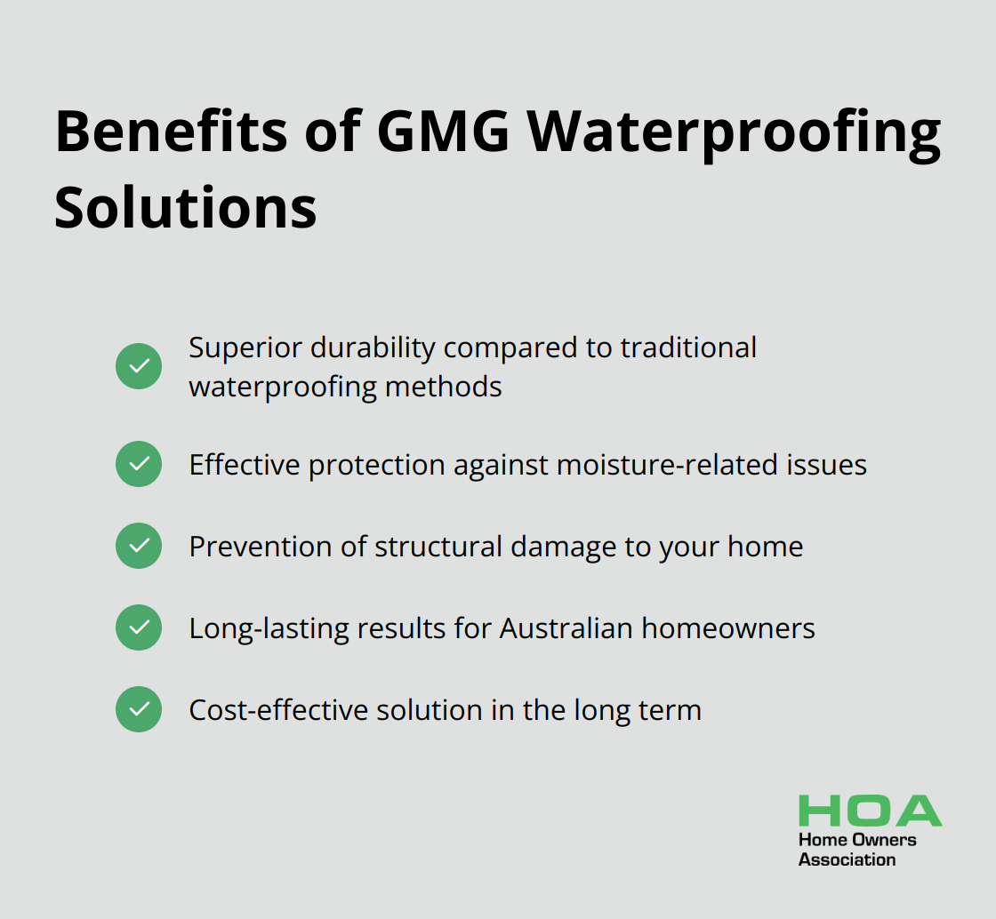 Checklist of key benefits offered by GMG Waterproofing Solutions