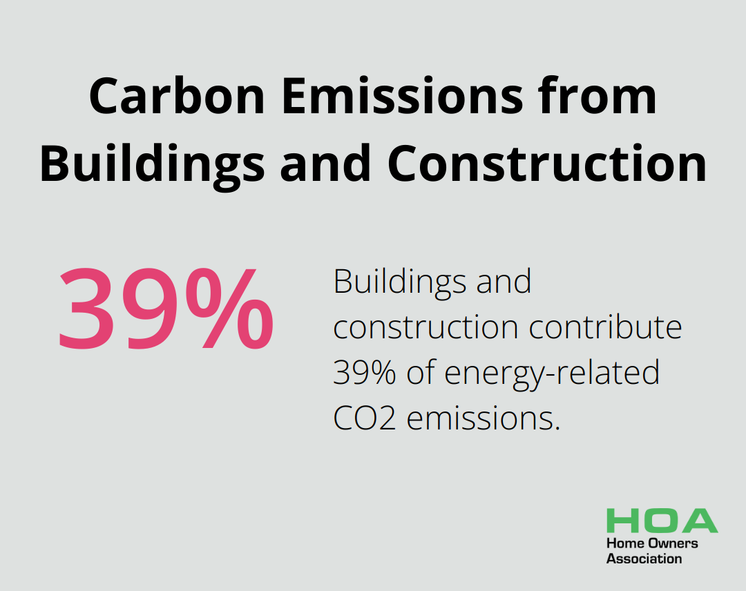 Pie chart showing that buildings and construction account for 39% of energy-related carbon dioxide emissions