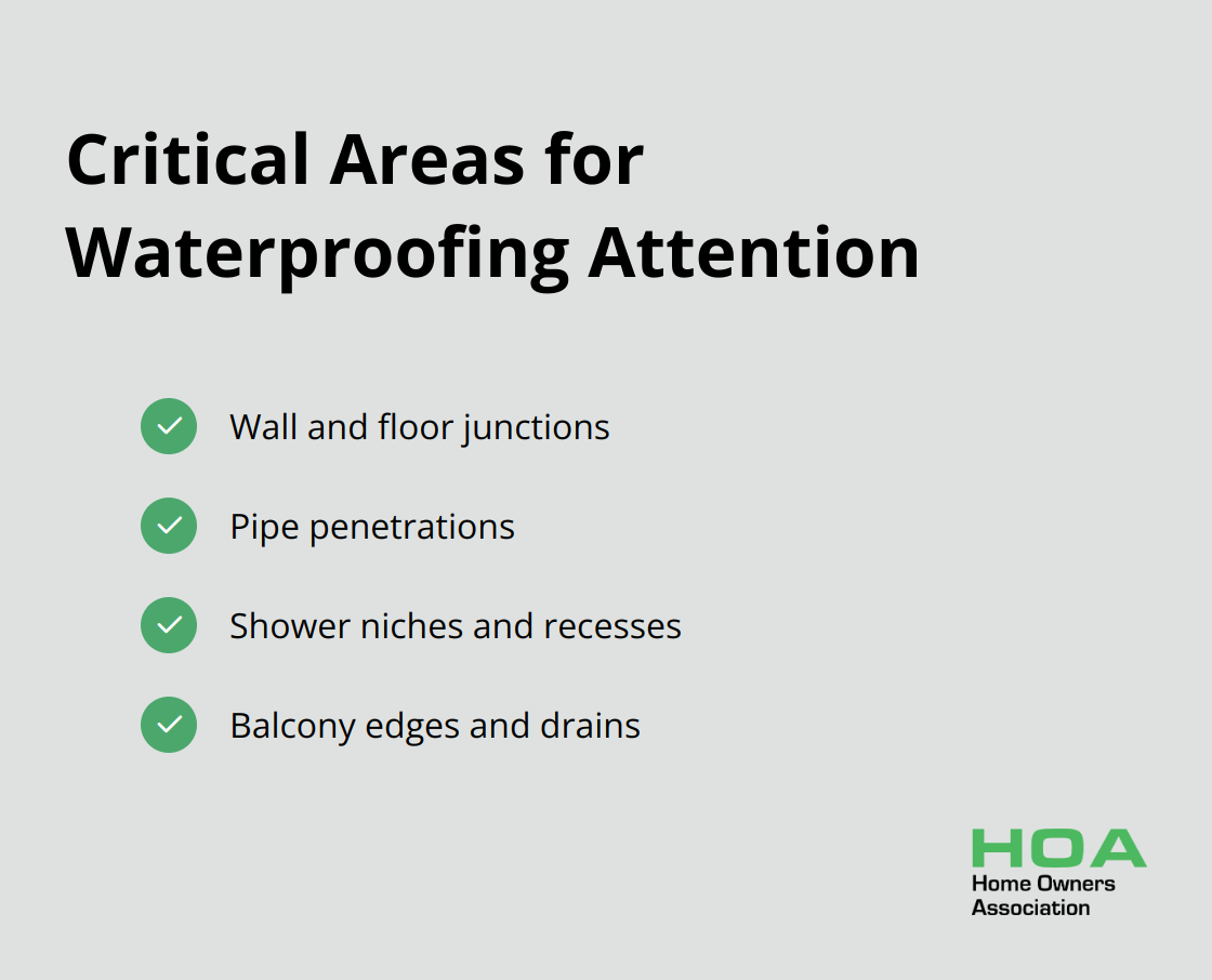 List of critical areas that require special attention during waterproofing to prevent failures