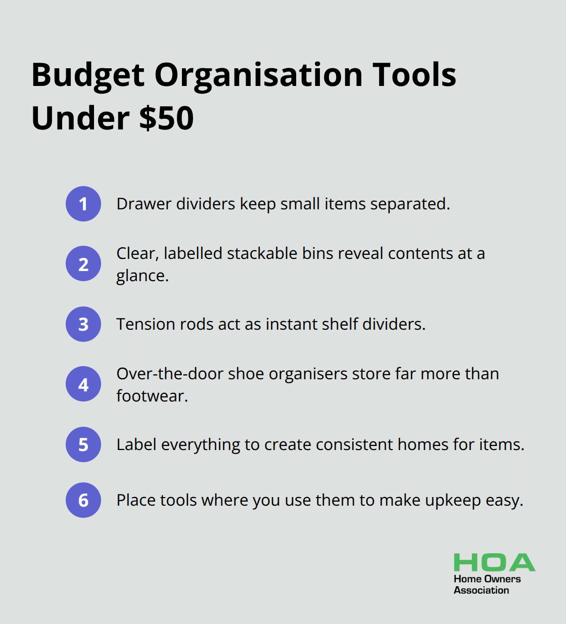 Compact list of low-cost tools to prevent clutter creep