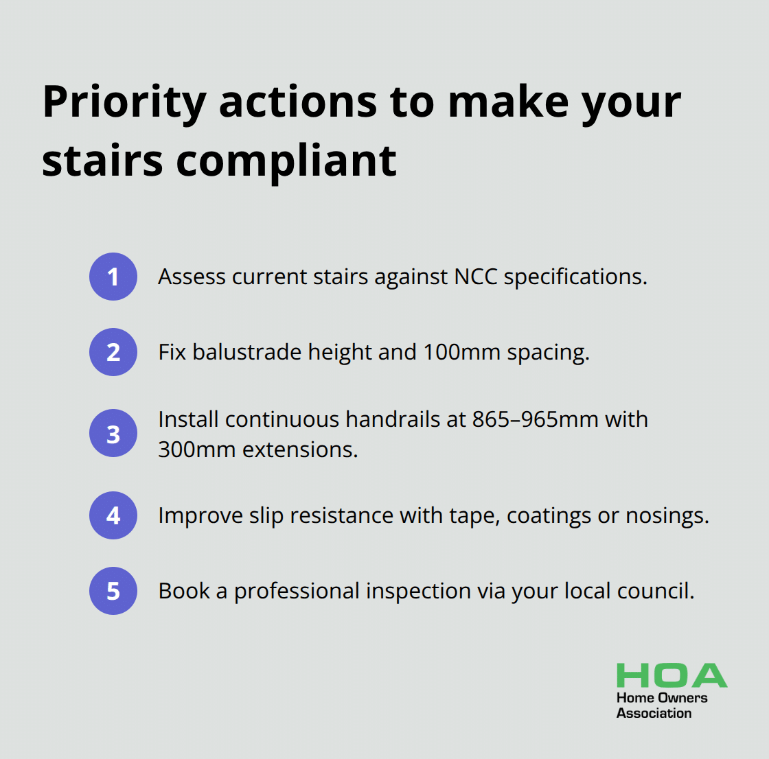 Compact checklist of upgrade priorities for Australian stair safety - stairs balustrades safety Australia