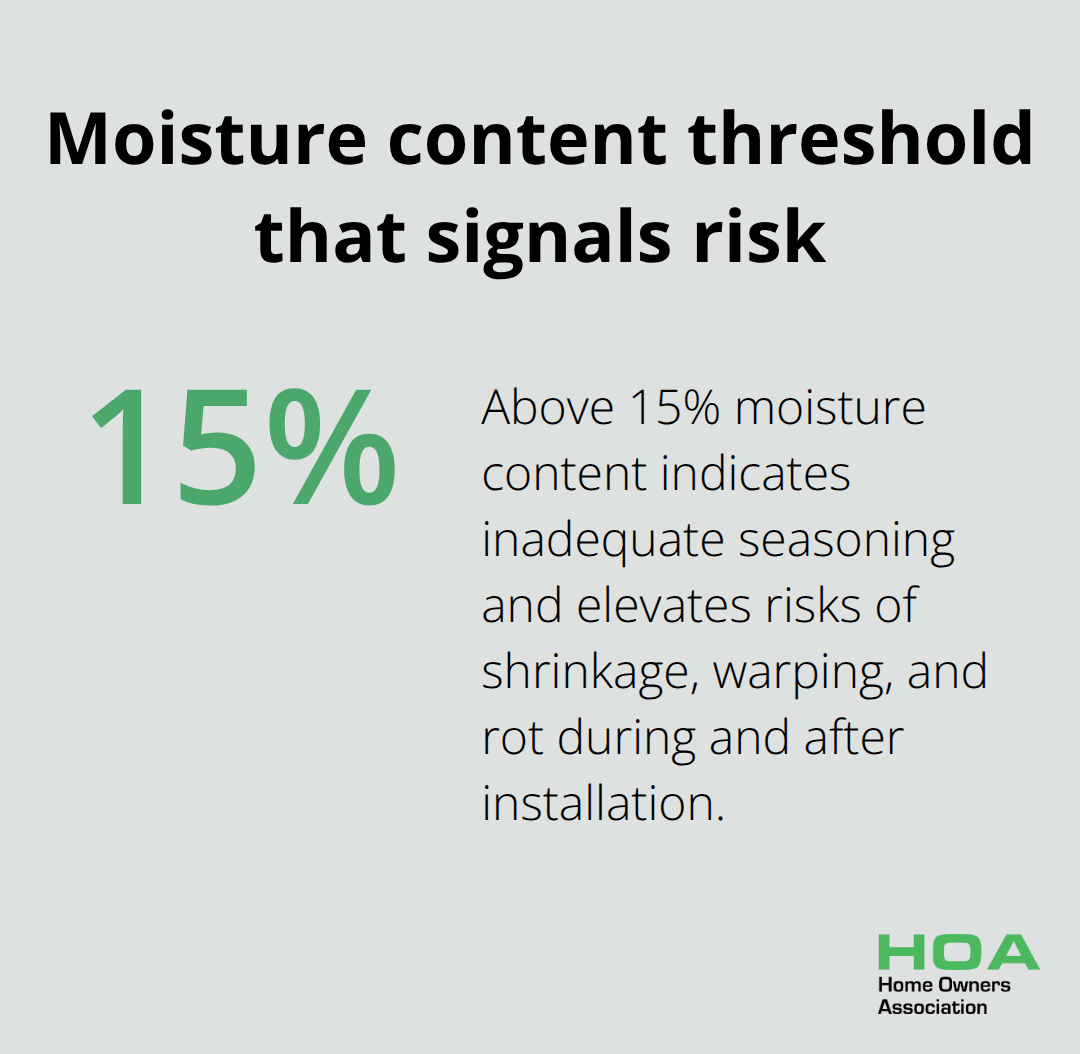 Percentage threshold showing when timber moisture content is too high for Australian conditions. - timber quality recommendations